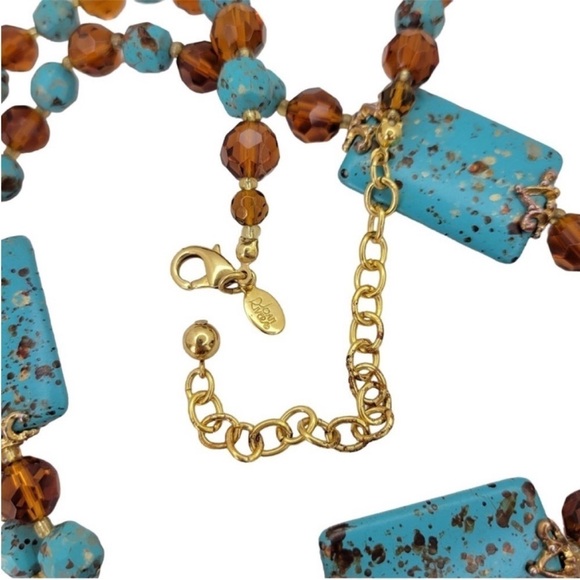 Vintage Joan Rivers Blue Turquoise & Smoky Topaz Gold Necklace - Picture 4 of 10